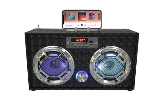 Nik & Nakks Black Retro Boombox Bluetooth Speaker with LED Lights Perfect for Home and Outdoors Retro Boombox Bluetooth Speaker with LED Lights Perfect for Home and Outdoors