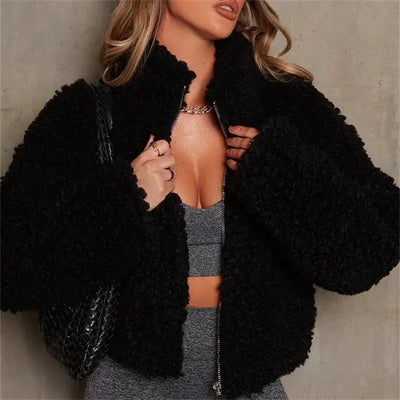 Nik & Nakks Black / Small Winter Women's Lamb Wool Coat Jacket Winter Women's Lamb Wool Coat Jacket