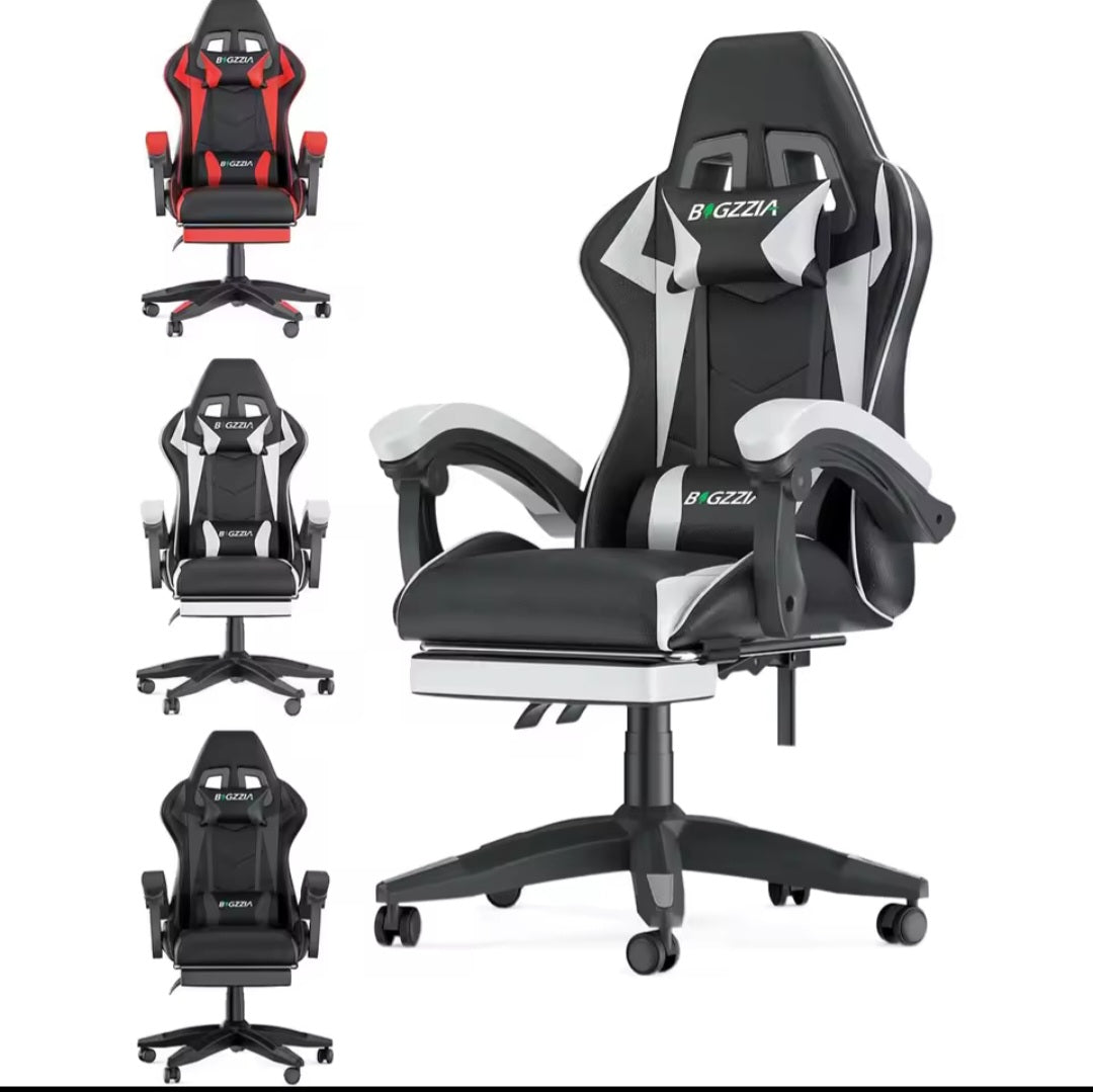 Nik & Nakks Black/White With Footrest Gaming Chair with Headrest and Lumbar Support Gaming Chair with Headrest and Lumbar Support