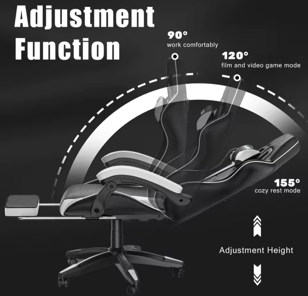 Nik & Nakks Black/White With Footrest Gaming Chair with Headrest and Lumbar Support Gaming Chair with Headrest and Lumbar Support