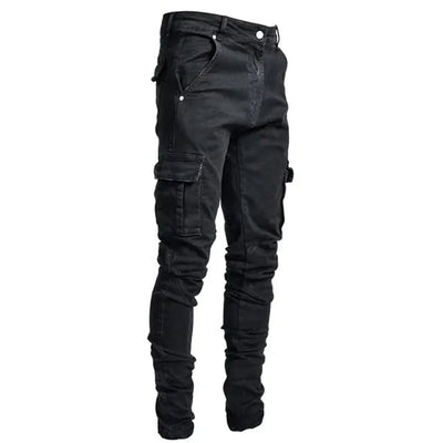 Black / XXL Men's Multi Pocket Cargo Jeans