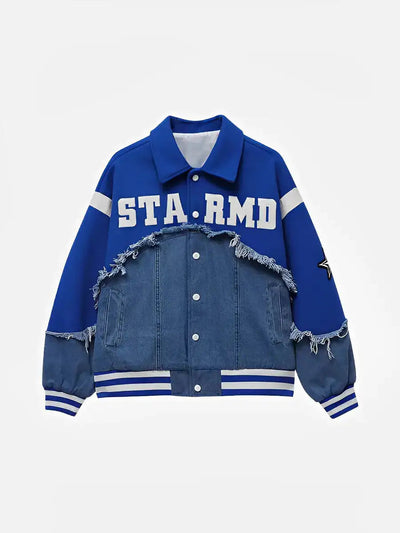 Blue / L College Half & Half Jeans Jacket