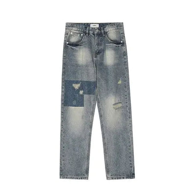 Blue / S Men's Ripped Retro Loose Jeans