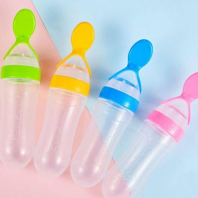 Blue Silicone Feeding Bottle with Spoon