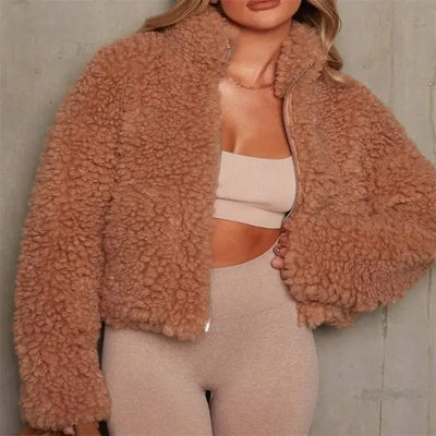 Nik & Nakks Camel / Extra Large Winter Women's Lamb Wool Coat Jacket Winter Women's Lamb Wool Coat Jacket