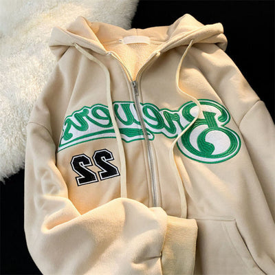 Color 1 / M Letter Print Zip Up Hoodies for Women