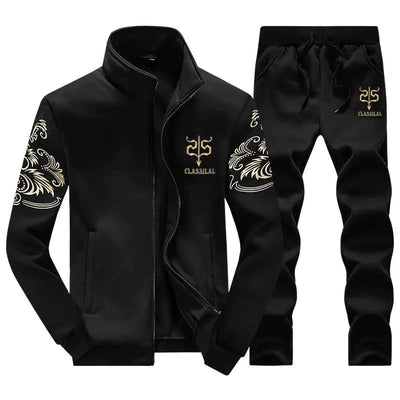 D38 Black / 5XL Men's Zip Up Sweat Suit Set