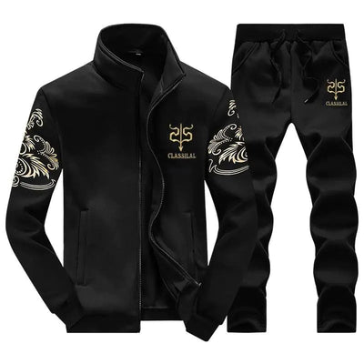 D38 Black / XL Men's Zip Up Sweat Suit Set