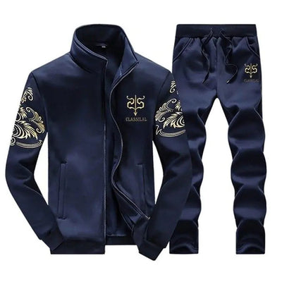 D38 Blue / 4XL Men's Zip Up Sweat Suit Set