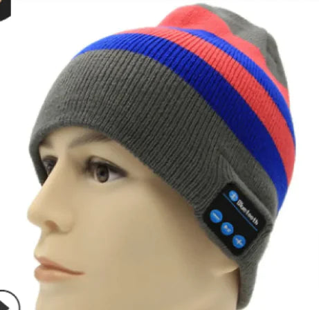 Nik & Nakks Gray Blue Pink Wireless Bluetooth Knitted Hat Calls Music Stereo Wireless Bluetooth Knitted Hat Calls Music Stereo