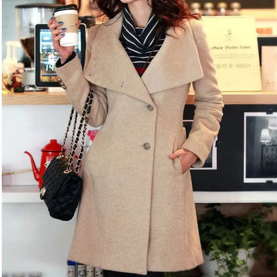 Nik & Nakks Khaki / 4X Extra Large Winter Cashmere Long Women's Coat Winter Cashmere Long Women's Coat
