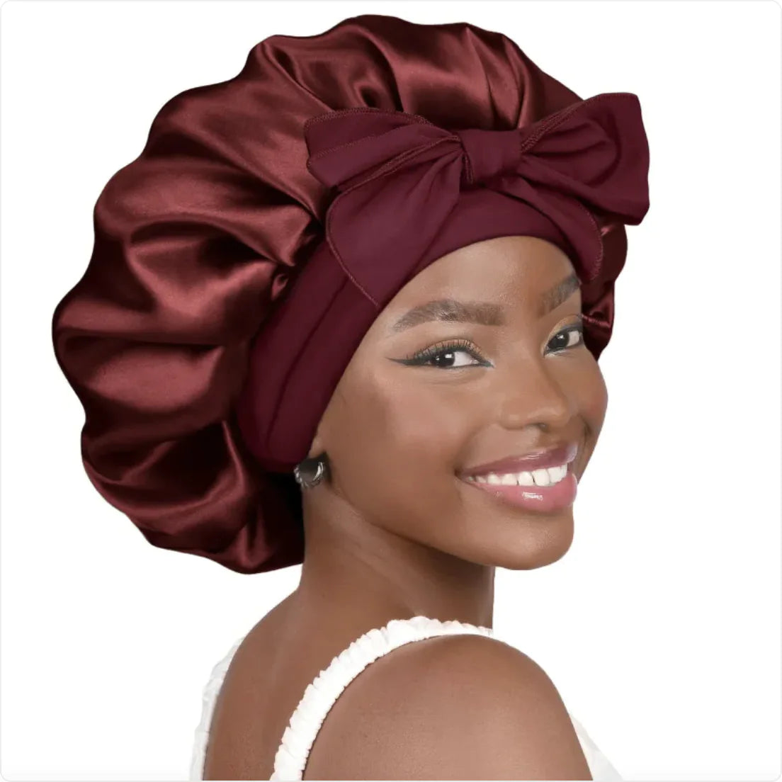 Nik & Nakks Large Burgundy Double-Layer Wide-Brimmed Sleep Cap Headscarf Double-Layer Wide-Brimmed Sleep Cap Headscarf