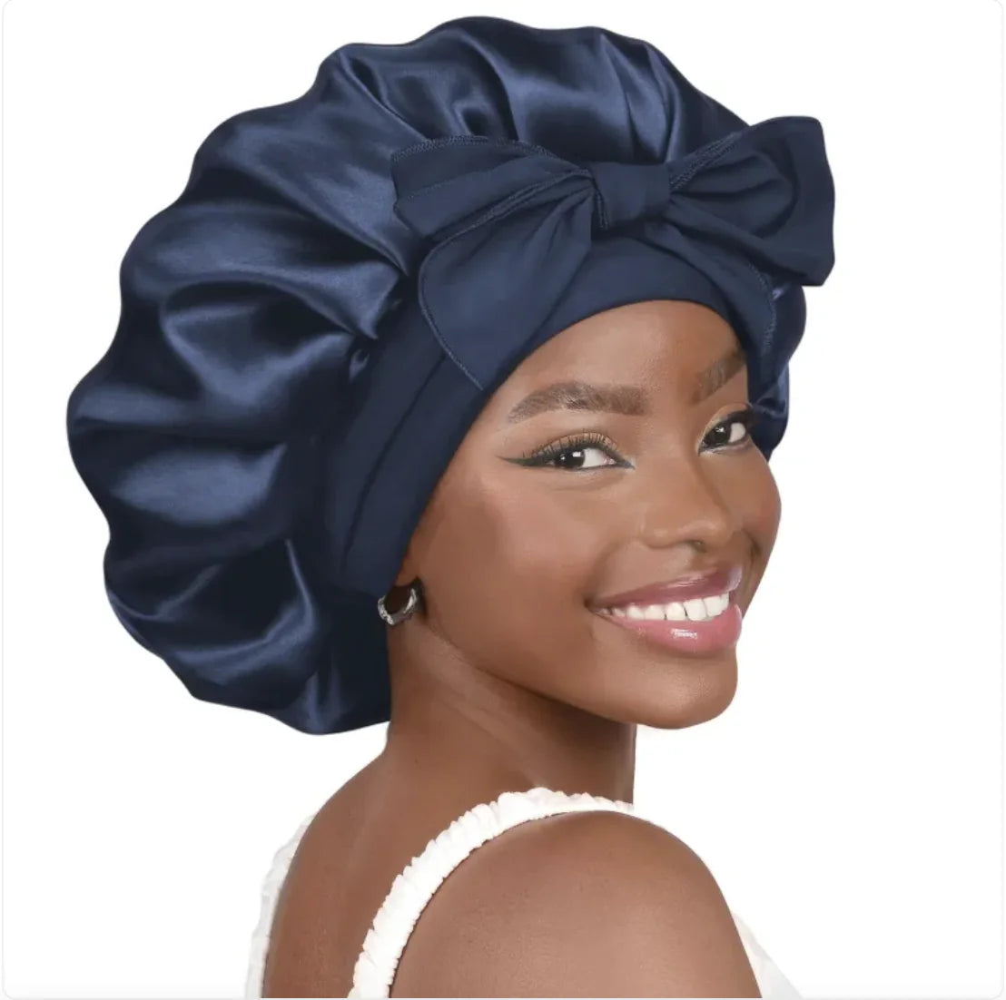 Nik & Nakks Large Navy Blue Double-Layer Wide-Brimmed Sleep Cap Headscarf Double-Layer Wide-Brimmed Sleep Cap Headscarf