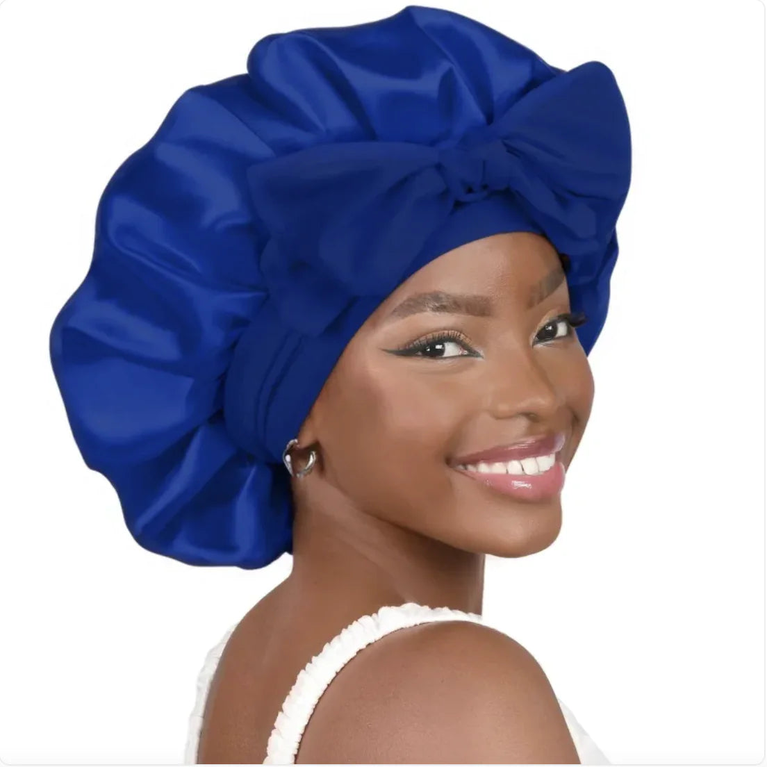 Nik & Nakks Large Sapphire Blue Double-Layer Wide-Brimmed Sleep Cap Headscarf Double-Layer Wide-Brimmed Sleep Cap Headscarf
