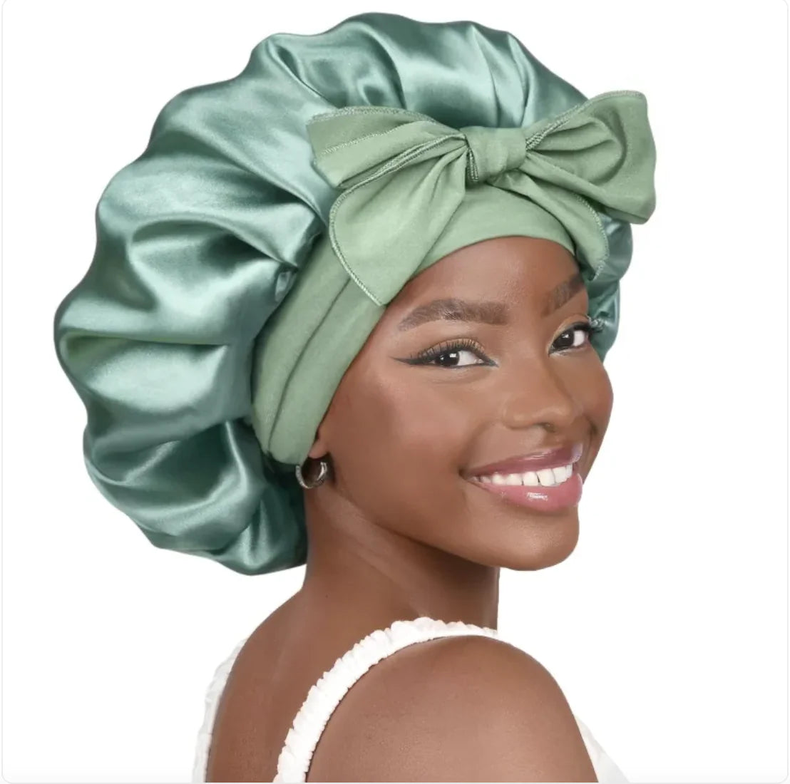 Nik & Nakks Large Size Grass Green Double-Layer Wide-Brimmed Sleep Cap Headscarf Double-Layer Wide-Brimmed Sleep Cap Headscarf