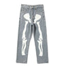 Light Blue / S Wide Leg Skeleton Print Jeans