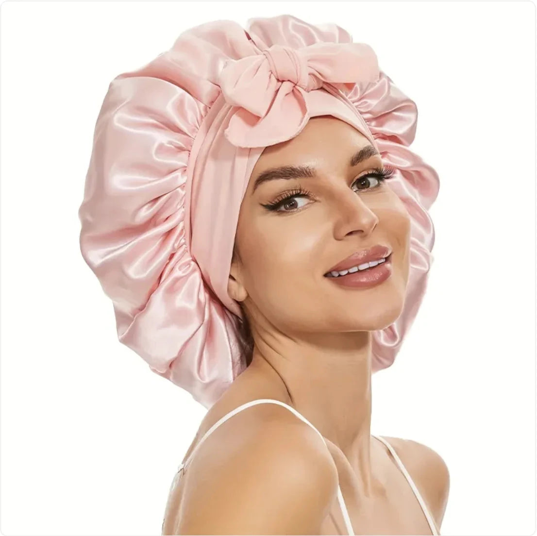 Nik & Nakks Medium Coral Pink Double-Layer Wide-Brimmed Sleep Cap Headscarf Double-Layer Wide-Brimmed Sleep Cap Headscarf