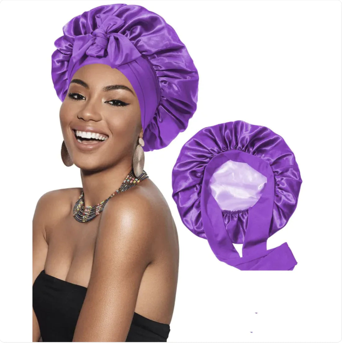 Nik & Nakks Medium Dark Purple Double-Layer Wide-Brimmed Sleep Cap Headscarf Double-Layer Wide-Brimmed Sleep Cap Headscarf