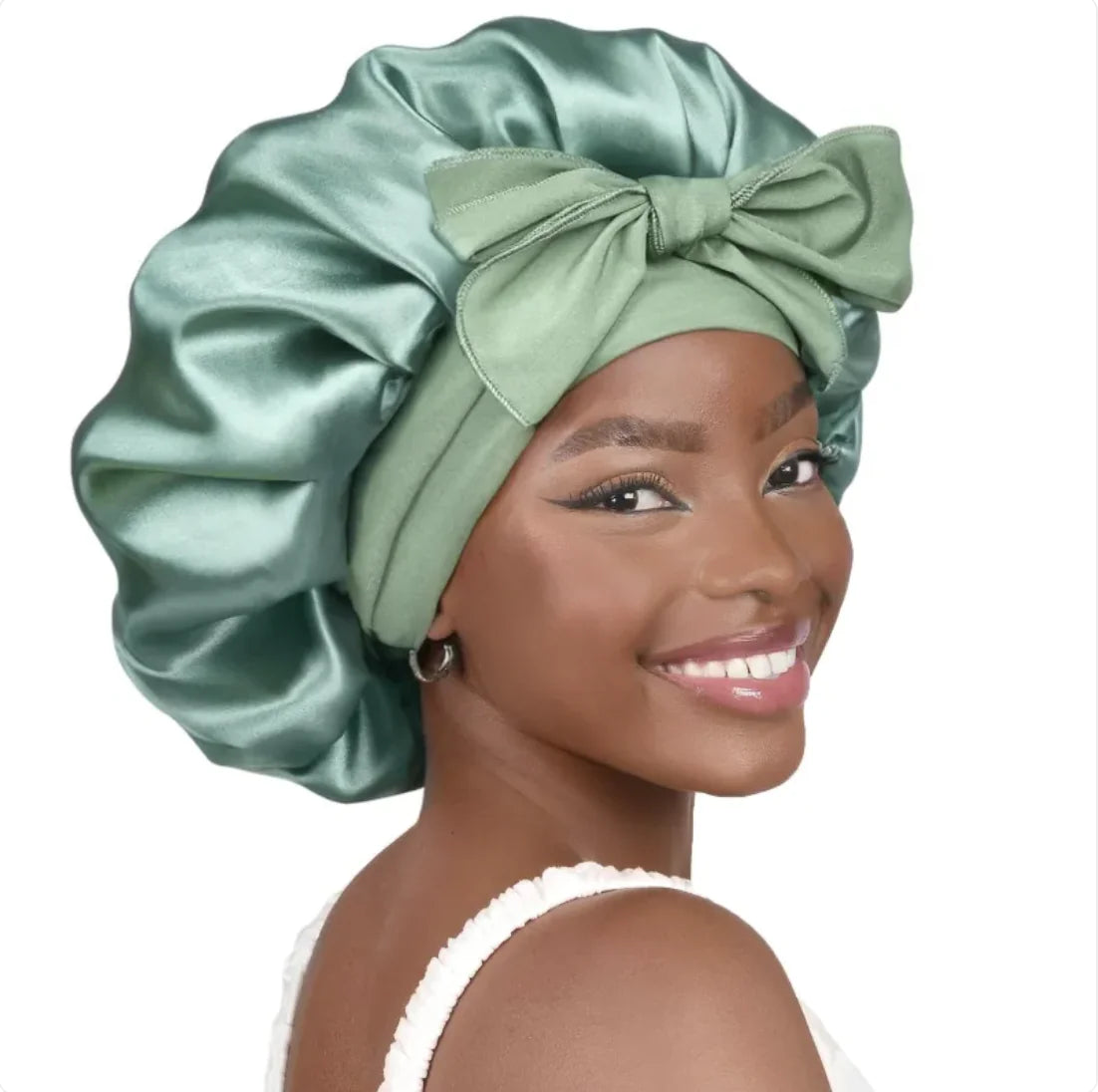 Nik & Nakks Medium Grass Green Double-Layer Wide-Brimmed Sleep Cap Headscarf Double-Layer Wide-Brimmed Sleep Cap Headscarf