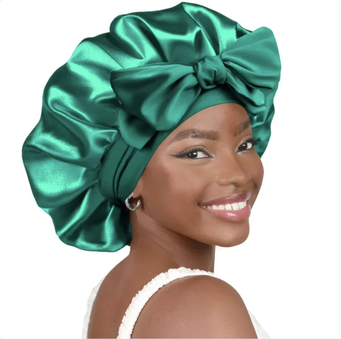 Nik & Nakks Medium Green Double-Layer Wide-Brimmed Sleep Cap Headscarf Double-Layer Wide-Brimmed Sleep Cap Headscarf