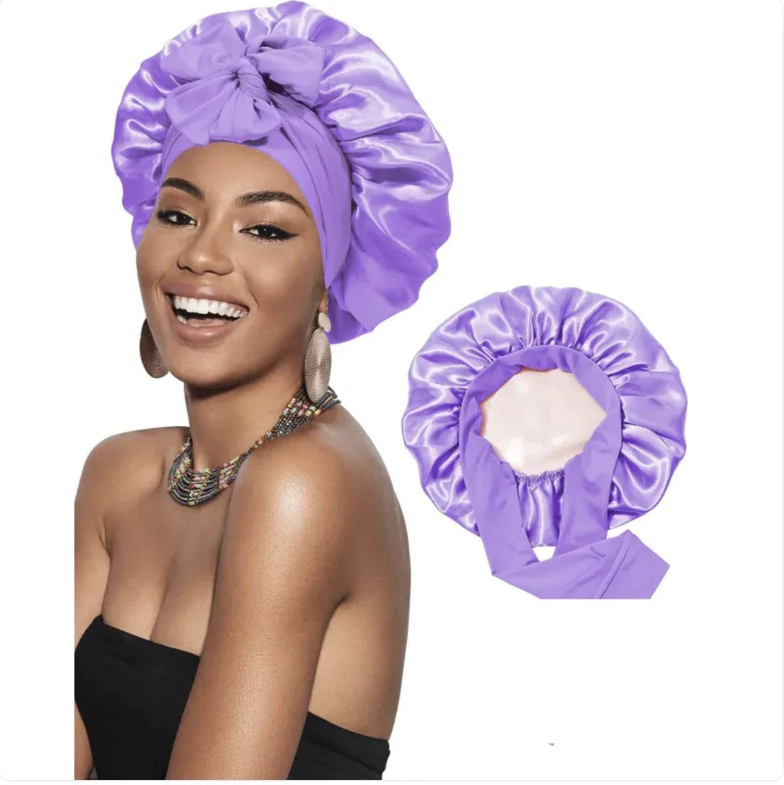 Nik & Nakks Medium Light Purple Double-Layer Wide-Brimmed Sleep Cap Headscarf Double-Layer Wide-Brimmed Sleep Cap Headscarf