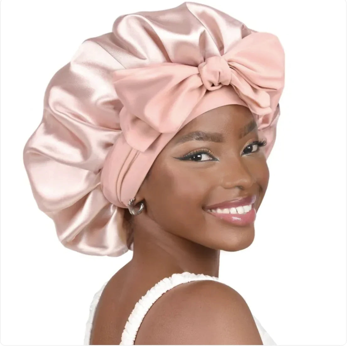 Nik & Nakks Medium Rose Pink Double-Layer Wide-Brimmed Sleep Cap Headscarf Double-Layer Wide-Brimmed Sleep Cap Headscarf