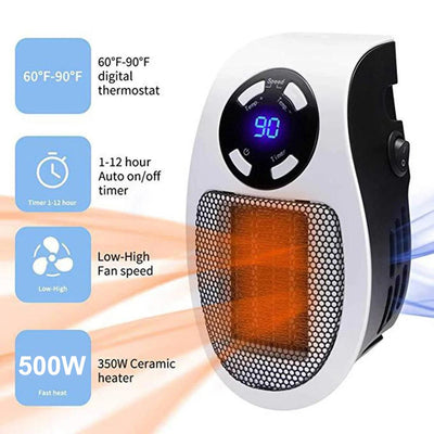 Mini Electric Plugin Wall Heater With Remote