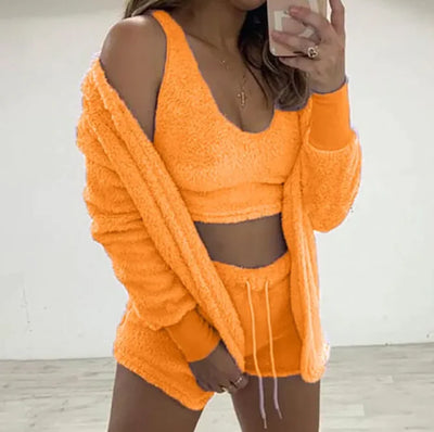 Nik & Nakks Orange / XL Three-piece Homewear Long-sleeved Plush Fashion Casual Three-piece Suit Three-piece Homewear Long-sleeved Plush Fashion Casual Three-piece Suit