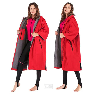 RD GY / M Warm Microfiber Swim Parka | Large Hooded Changing Robe