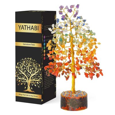 Nik & Nakks Seven Chakra Golden Wire Crystal Bonsai Tree of Life  for Good Luck & Positivity Crystal Bonsai Tree of Life  for Good Luck & Positivity