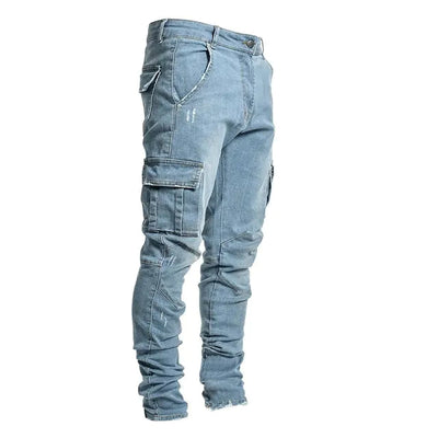 Sky Blue / L Men's Multi Pocket Cargo Jeans
