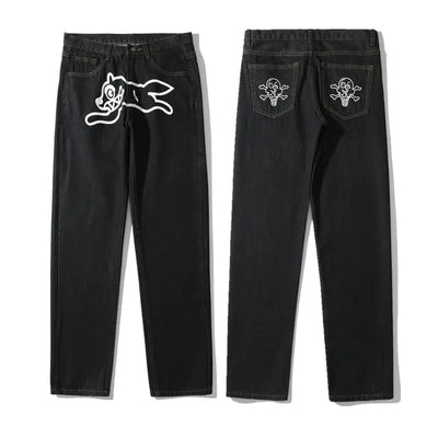 Style 01 / XL Dog Print Black Streetwear Jeans
