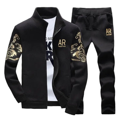 W78Y Black / 4XL Men's Zip Up Sweat Suit Set