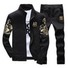 W78Y Black / L Men's Zip Up Sweat Suit Set