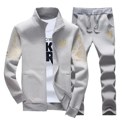 W78Y Grey / 5XL Men's Zip Up Sweat Suit Set