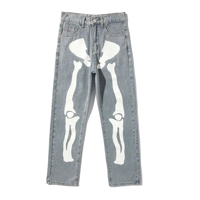 Wide Leg Skeleton Print Jeans