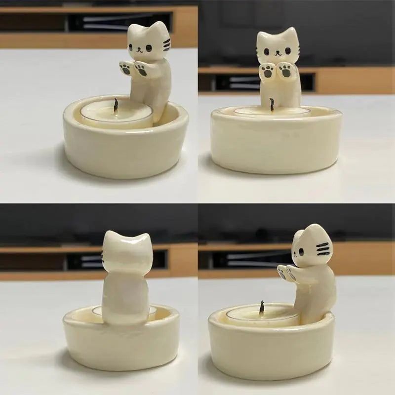 Nik & Nakks Yellow Cute Cat Candle Holder - Creative Home Decor Item Cute Cat Candle Holder - Creative Home Decor Item