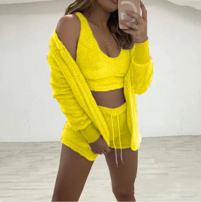 Nik & Nakks Yellow / XL Three-piece Homewear Long-sleeved Plush Fashion Casual Three-piece Suit Three-piece Homewear Long-sleeved Plush Fashion Casual Three-piece Suit