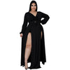 Nik & Nakks Black / 5XL Solid Color Plus Size Women's Long Sleeve High Slit Maxi Dress