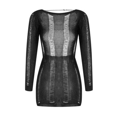 Nik & Nakks Black / L See-Through O-neck Long Sleeve Bodycon Dress