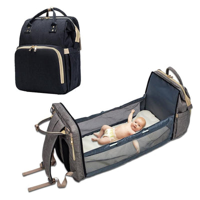 Nik & Nakks Black Multi-purpose Baby Diaper Bag Backpack and Bed Waterproof Bag with Changing Station