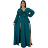 Nik & Nakks Blue / 4XL Solid Color Plus Size Women's Long Sleeve High Slit Maxi Dress