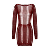 Nik & Nakks Claret / L See-Through O-neck Long Sleeve Bodycon Dress