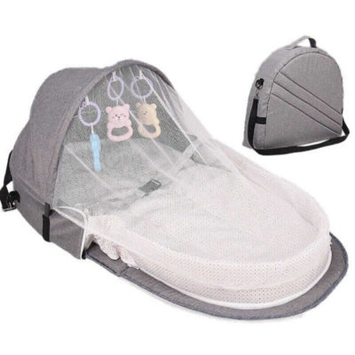 Nik & Nakks Gray Baby Bassinet Travel Backpack With Sun Protection Mosquito Net
