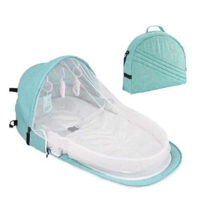 Nik & Nakks Green Baby Bassinet Travel Backpack With Sun Protection Mosquito Net