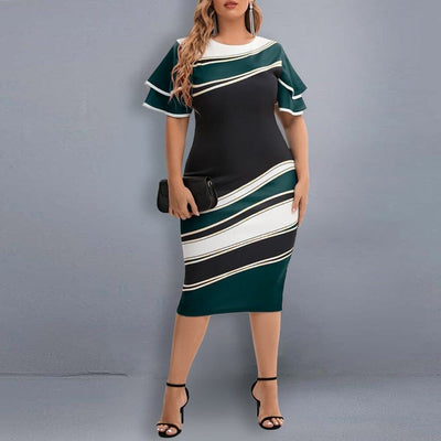 Nik & Nakks Green / XL Women's Light-weight Elegant Plus Size Cocktail Dress with Flared Sleeves