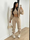 Nik & Nakks Khaki / XXL Women's Three Piece Autumn Trouser Set Solid Colorblock Lounge Wear