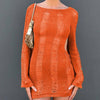 Nik & Nakks Orange / L See-Through O-neck Long Sleeve Bodycon Dress