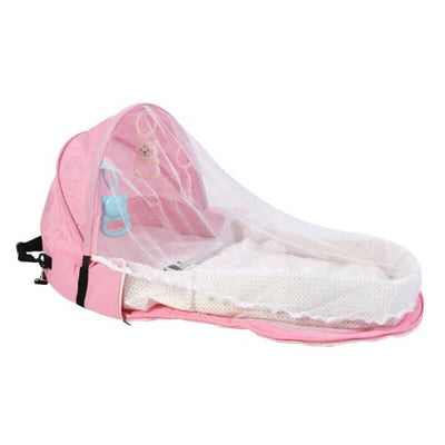 Nik & Nakks Pink Baby Bassinet Travel Backpack With Sun Protection Mosquito Net
