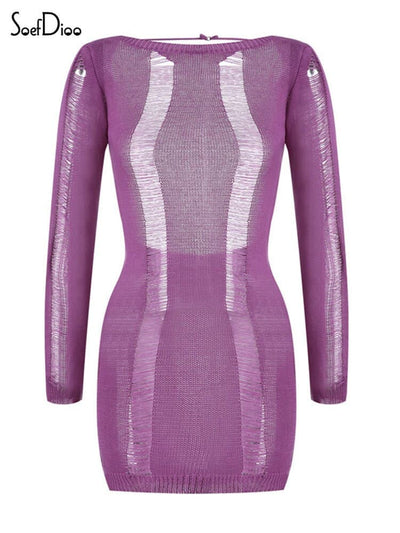 Nik & Nakks See-Through O-neck Long Sleeve Bodycon Dress